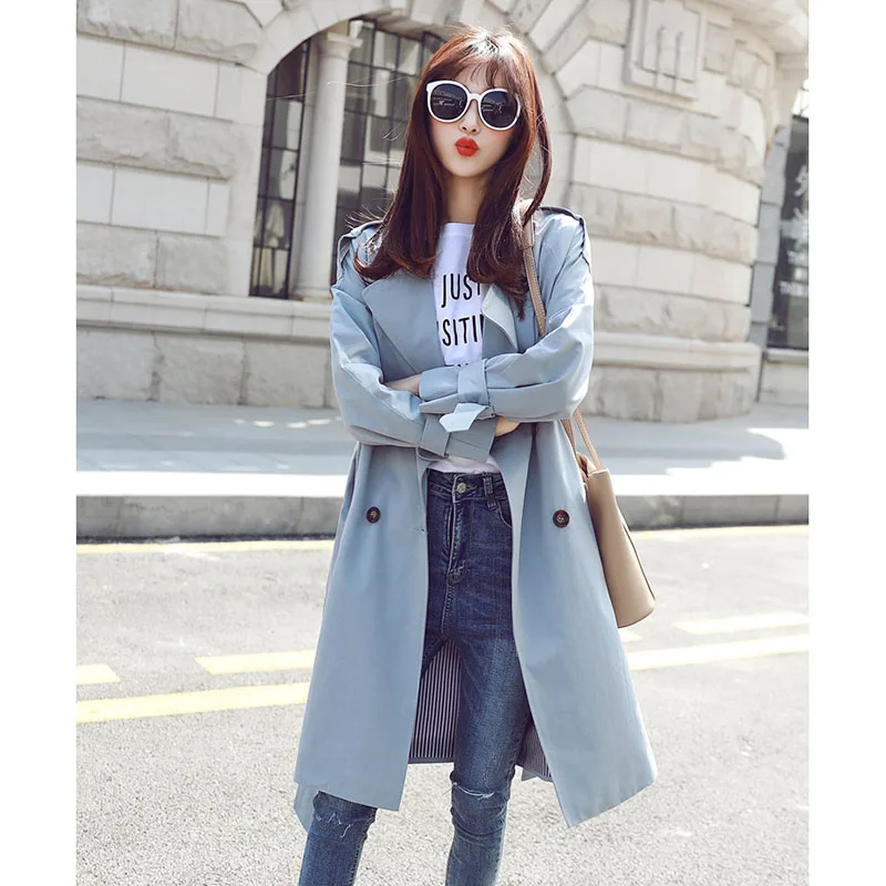 Ветровка женская длинная Весна 2019 корейская версия дикая свободная тонкая