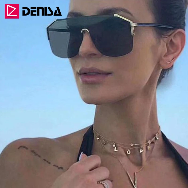 Мужские солнцезащитные очки без оправы DENISA синие большого размера с цельными