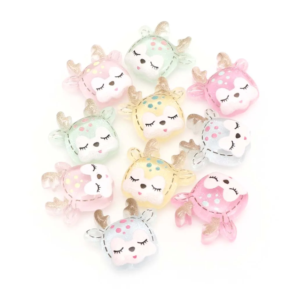 

10Pcs Cute Flatback Resin Sleeping Deer Embellishments Kawaii Cabochons For Scrapbooking