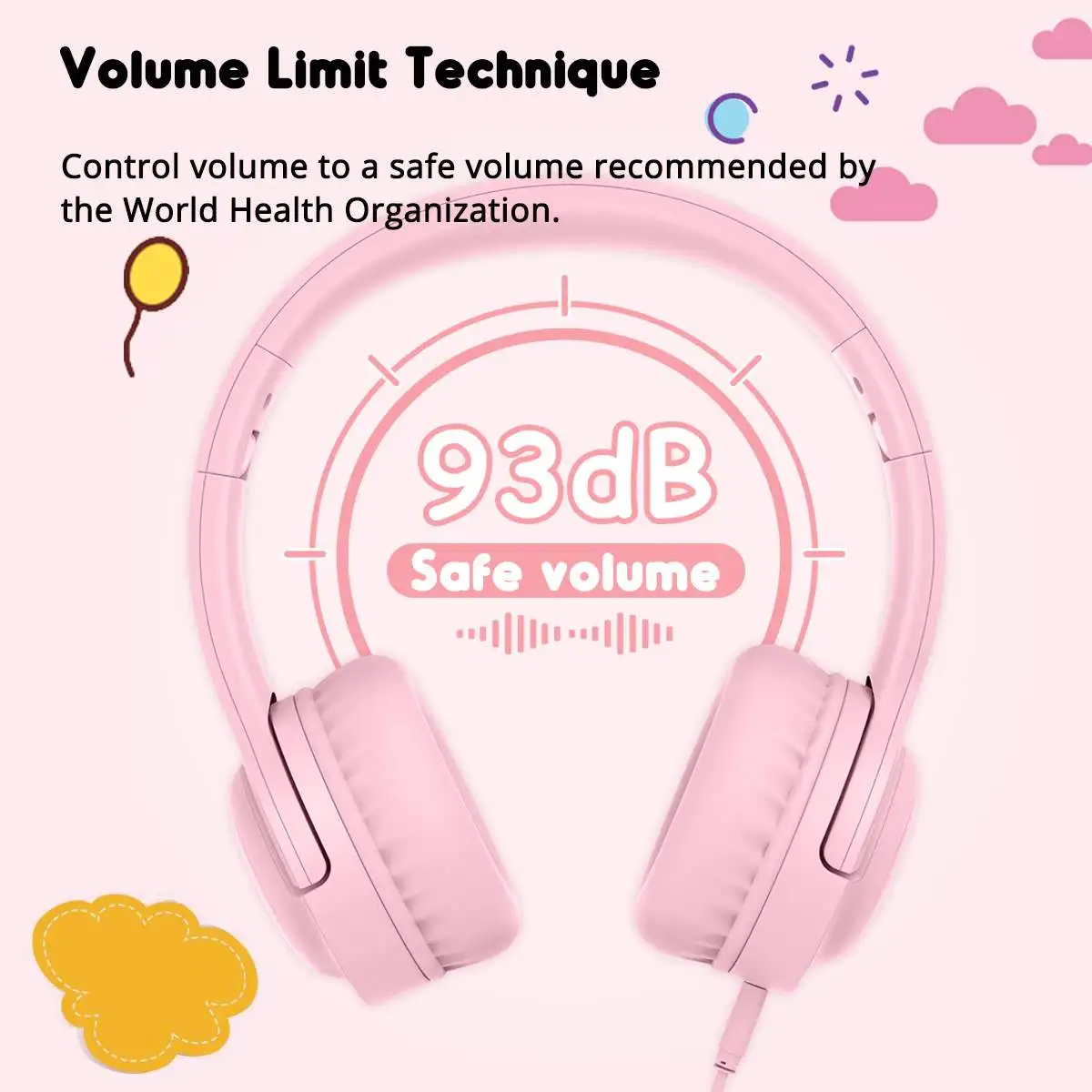 Kids Headphones Head mounted Children Safe Volume Noise Cancelling Foldable Stereo 93dB 3 5mm Headsets for Phone