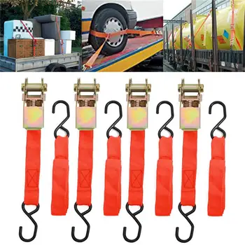 

4PCS Durable Ratchet Tie Down Hold Secure Cargo Straps Moving Hauling Truck Motorcycle Straps Lashing Package Webbing