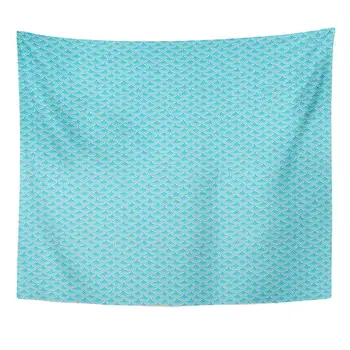 

Aquamarine Blue Pale Marine Fish Scales Simple in Pastel Colors Green Aqua Half Home Decor Tapestry Wall Hanging for Living Room