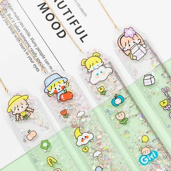 

Kawaii ruler soft cute cute girl heart PVC ruler creative into oil quicksand transparent bookmark ruler Kawaii school supplies