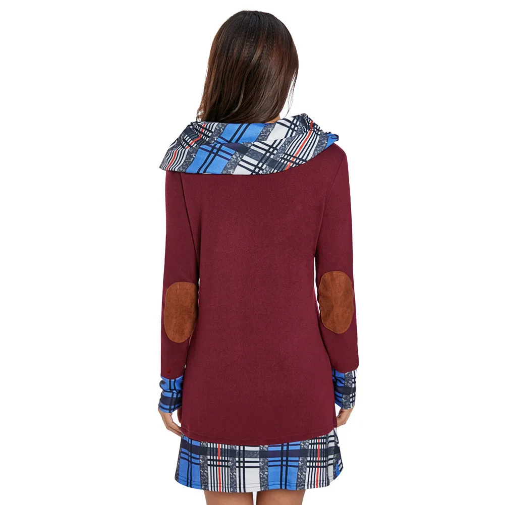 

Shi ying Europe And America WOMEN'S Dress Plaid Stitching Heap Collar Suede Elbow Patch Long Sleeve Large Size Dress 220479