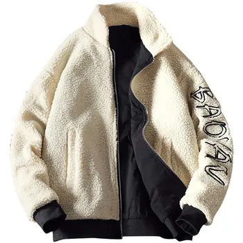 

Vintage Bomber Jacket Japanese Streetwear Both Sides Clothes Trend Keep Warm Will Code Lamb Hair Bomber Print Jacket Men