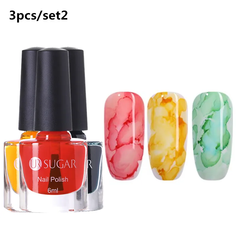 3pcs set2 Ur Sugar 6 мл акварельные чернила лак для ногтей Цветущий УФ-гель эффект дыма смазывающийся пузырьковый лак для творчества маникюрный декор дизайн ногтей салонный набор - Цвет: 3pcs set2