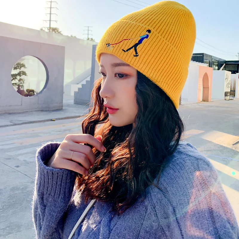 yellow Женская зимняя вязаная шапка skullies beanies, брендовая Высококачественная Женская вязанные шарф и шапка - Цвет: yellow