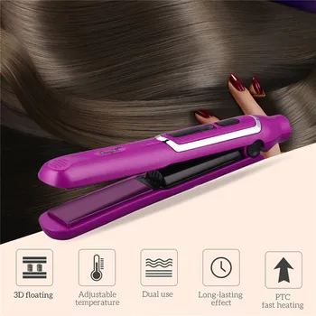 

USB Rechargeable Ceramic 2 In 1 Hair Iron Straightener Temperature Adjustable Hair Curler LED Display Flat Iron Straightening