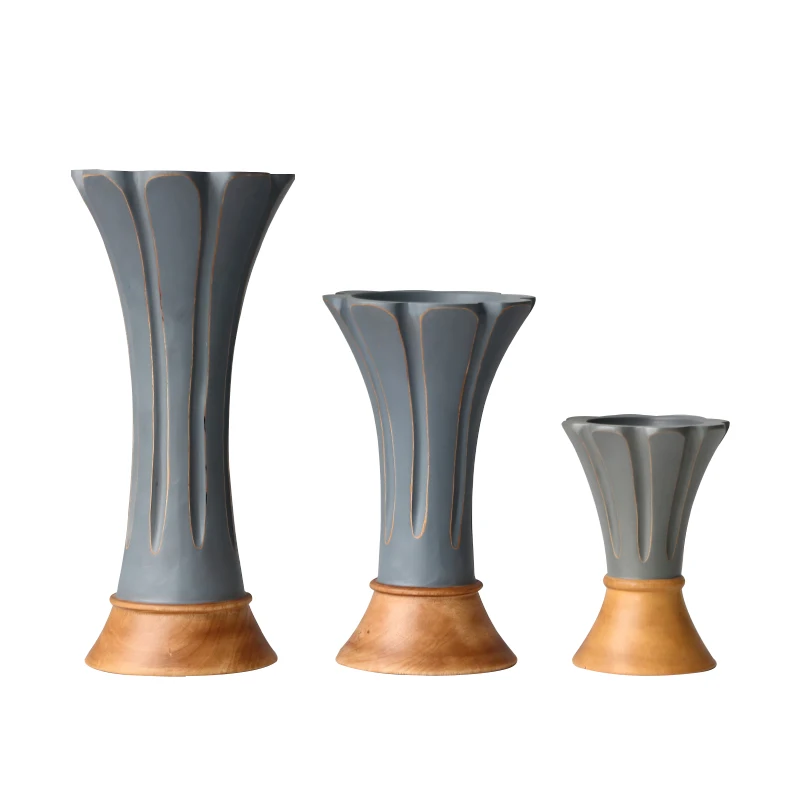 

TTYuanquan Southeast Asia Thai Solid Wood Vase Living Room Entrance Desktop Dried Flowers and Flowerpot Decoration Wooden Flower