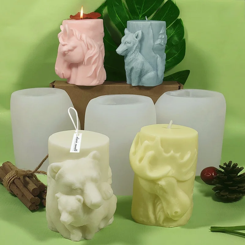 DIY Animal serie Candle silicone mold Elk Bear Sirius Wolf Horse Aromatic Making Resin Soap Popsicle Mold Gift Home Decor | Дом и сад