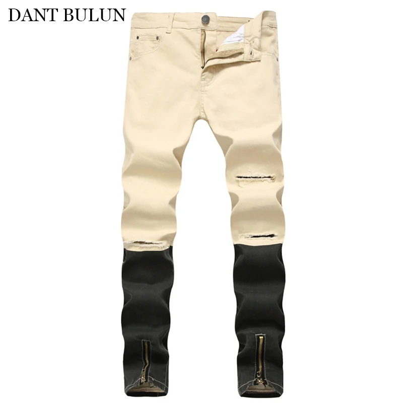 Men's Elastic Jeans Pants Slim Fit Stretch Denim Trousers Ripped Holes Men's Brand Fashion Washed Jean Pants Casual For Male