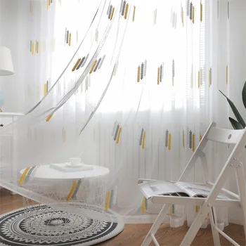

Fyjafon Sheer Curtains for Living Room Embroidered Voile Drape Bedroom Lining Tulle Semi-Sheer Curtains for Bedroom