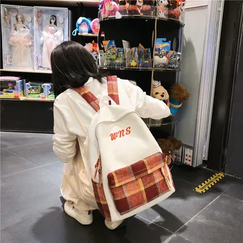 

2020 Spring Japanese-style College Style Casual Backpack Secondary School High School University Canvas Plaid Backpack