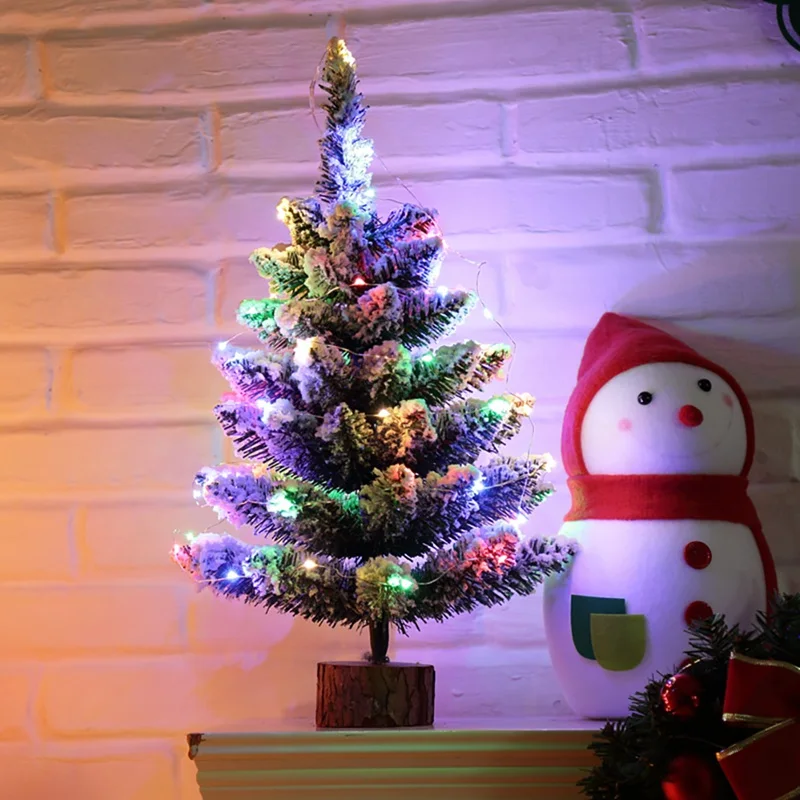 20 дюймов Рождественская елка на круглой деревянной основе с питанием от батареи светодиодный светильник-гирлянда Рождественский подарок на праздник Настольный Декор