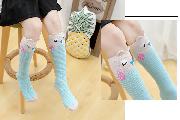 Girls Knee High Long Cotton Kawaii Cartoon Socks Kids Lovely Cat Dog Bear Rabbit Panda for Little School Children Baby 3-8 years