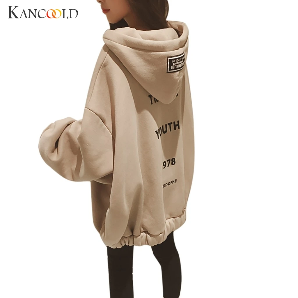 KANCOOLD, новинка, Женская Толстая Толстовка с капюшоном, с надписью, для женщин, модное пальто, на молнии, свободный, негабаритный, с капюшоном, топы, Прямая поставка