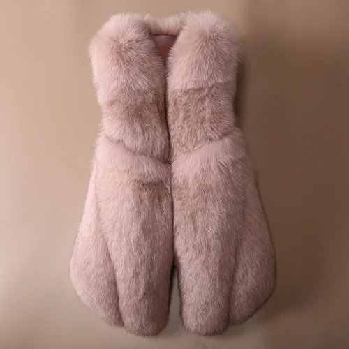 OFTBUY натуральный мех лисы жилет тонкий женский зимняя безрукавка v-образный вырез натуральный мех пальто толстая теплая уличная верхняя одежда Новинка - Цвет: pink