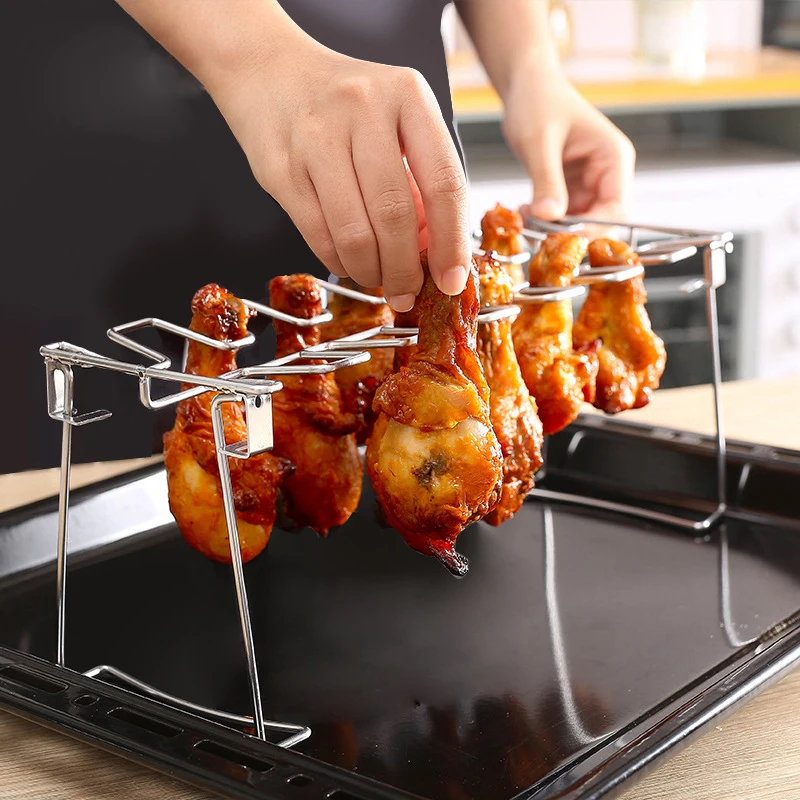 Stainless Steel Grill Chicken Leg Drumstick Stand Holder BBQ No Tray 