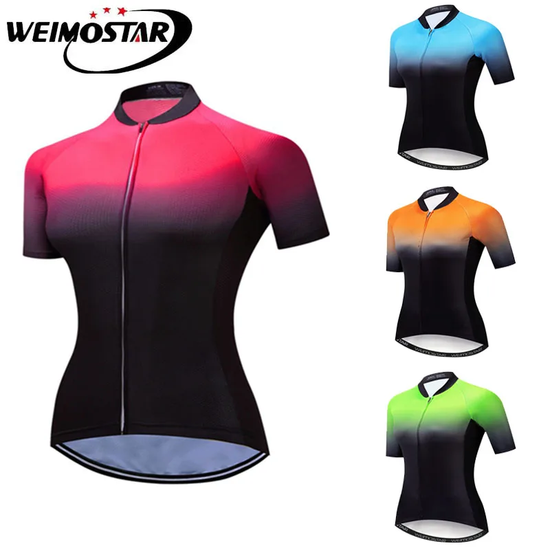 

Weimostar Team Women Summer Cycling Jersey Short Sleeve Full Zipper Breathable MTB Bike Shirt Gradient Color Bicycle Clothes
