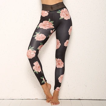

New Hot sale Women Flower Print Leggings Pocket Exercise Fitness Leggings Push Up Workout Female leggings
