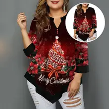 

Fashion 6 Sizes Skin-friendly Christmas Tree Printed Raglan Tunic Pullover Blouse for Daily Wear Winter Top Winter Top