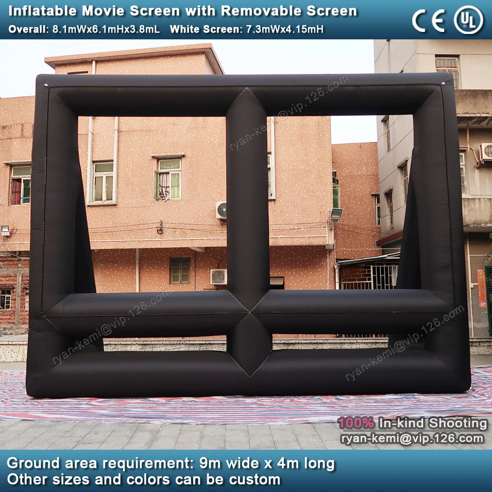 front view of frame of 8.1mWx6.1mH giant inflatable movie screen with removable screen outdoor large inflatable cinema 16 9 projection film screen