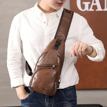 Мужская нагрудная сумка,, мужская кожаная нагрудная USB сумка с отверстием для наушников, органайзер для путешествий, мужская сумка