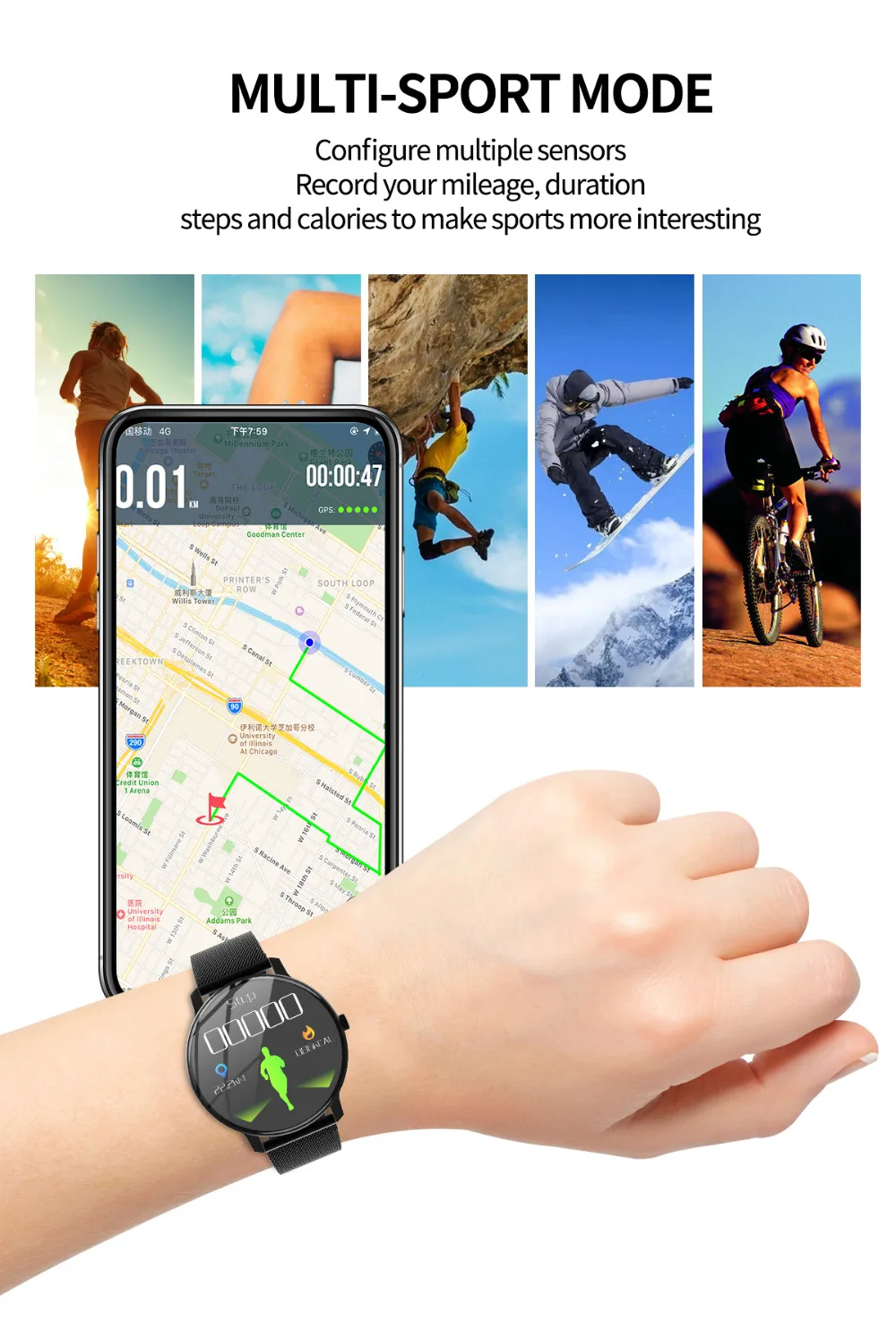 Wearpai R88 Смарт-часы цветной сенсорный экран мужские модные фитнес-трекер монитор сердечного ритма водонепроницаемый шагомер спортивные умные часы
