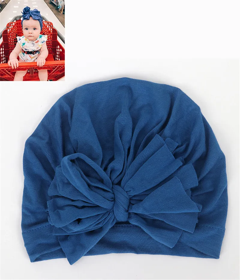 Дети Детская повязка на голову с бантом хлопковые повязки с узлом головная повязка в виде чалмы шапка эластичная шапочка заколки для девочек волосы для куклы аксессуары - Цвет: navy blue 2