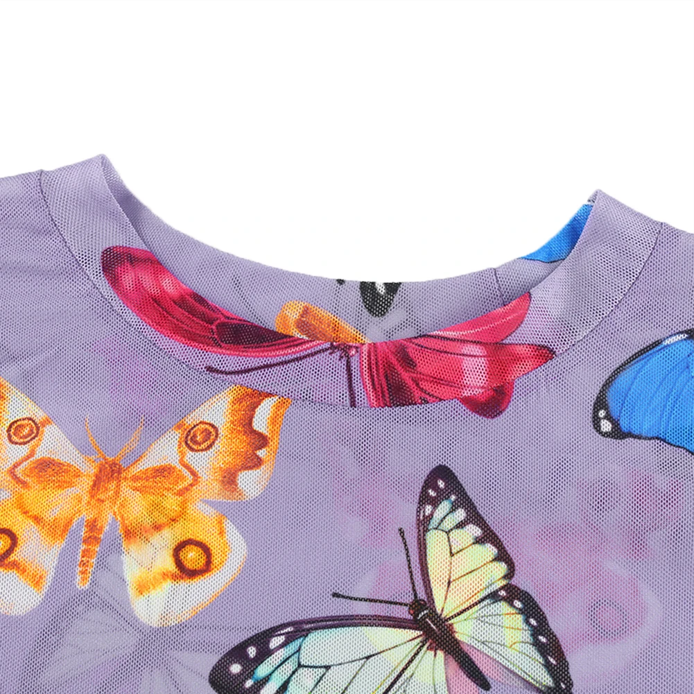 Ladies Sun Protection Base Shirt Mesh Crop Top Women Long-sleeve t-shirt Sexy See Through Sheer Top Fashionable Butterfly Print