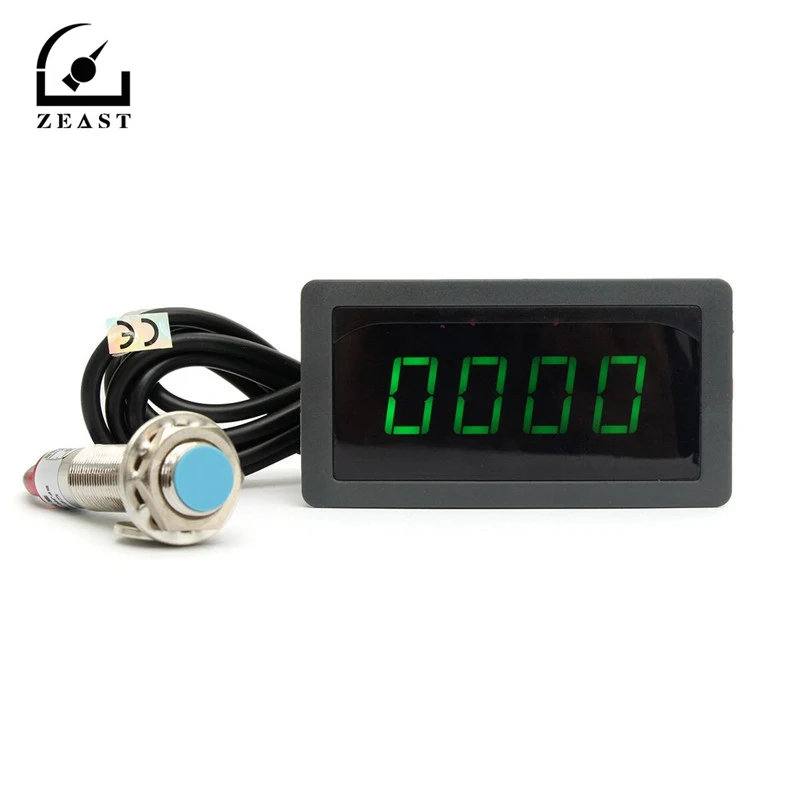 Тахометр 4 Цифровой Зеленый светодиодный измеритель скорости Tach RPM с датчиком