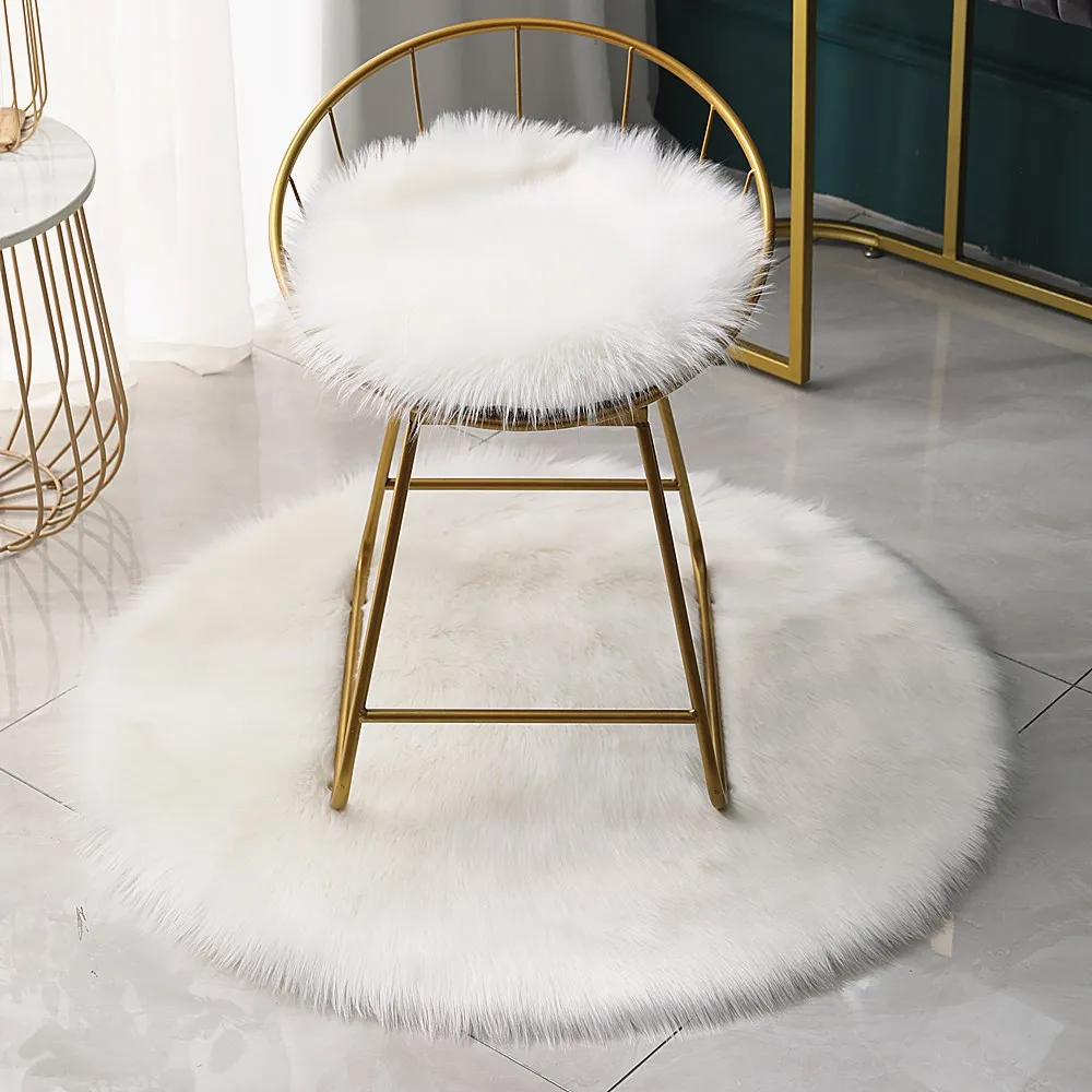 Tapis Rond et Doux en Fausse Fourrure pour Chambre à Coucher