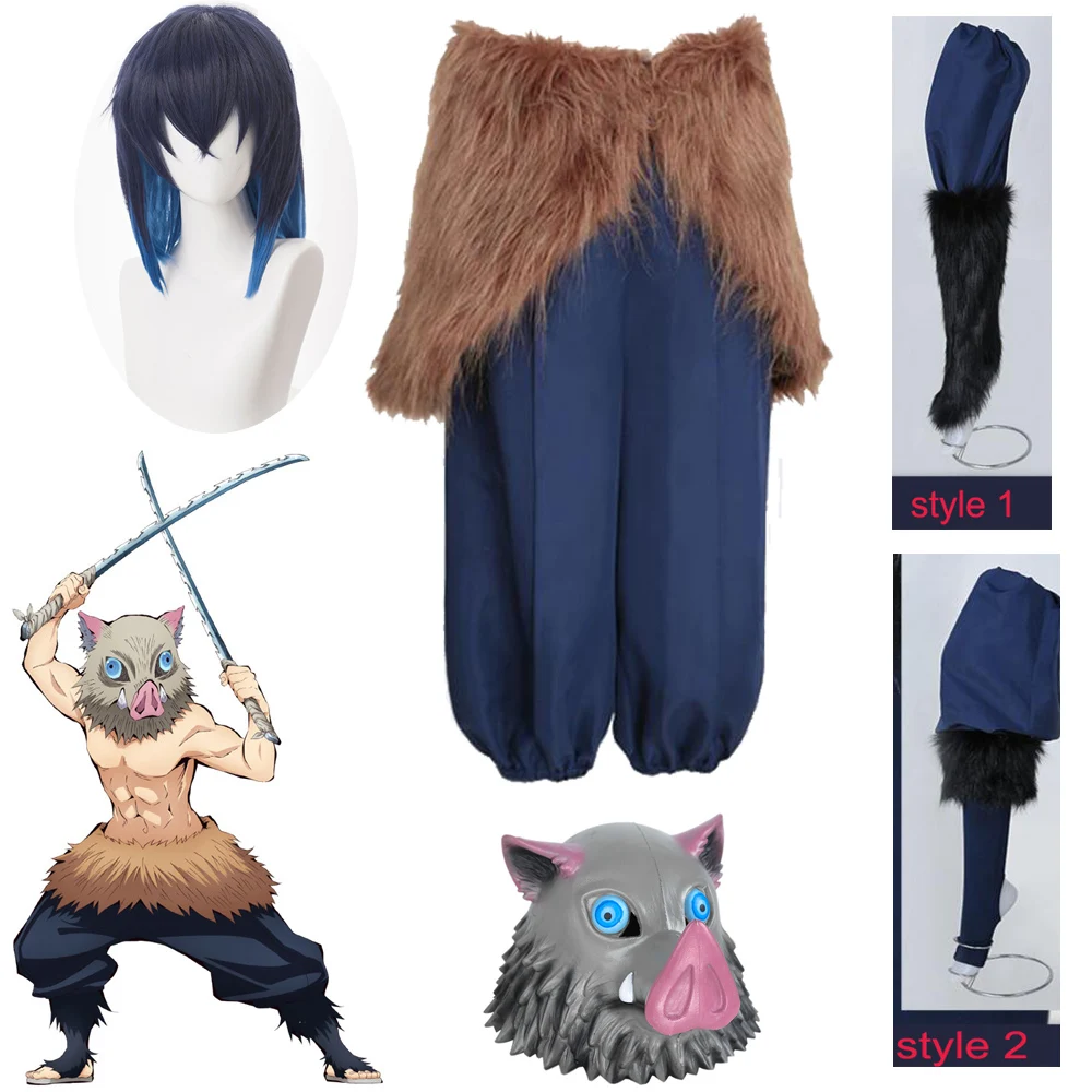 

2019 Cosplay legend Anime Demon Vampire Slayer: Kimetsu no Yaiba Inosuke Hashibira Cosplay Costume Masks and Wig