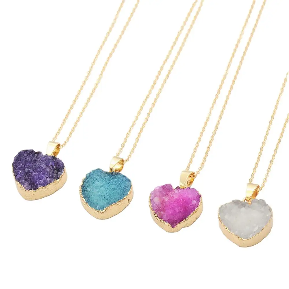 

Druzy Delicate Necklace for Women Goldtone Dainty Simple Pendant Choker Minimalist Oval Created Geode Stone Charm