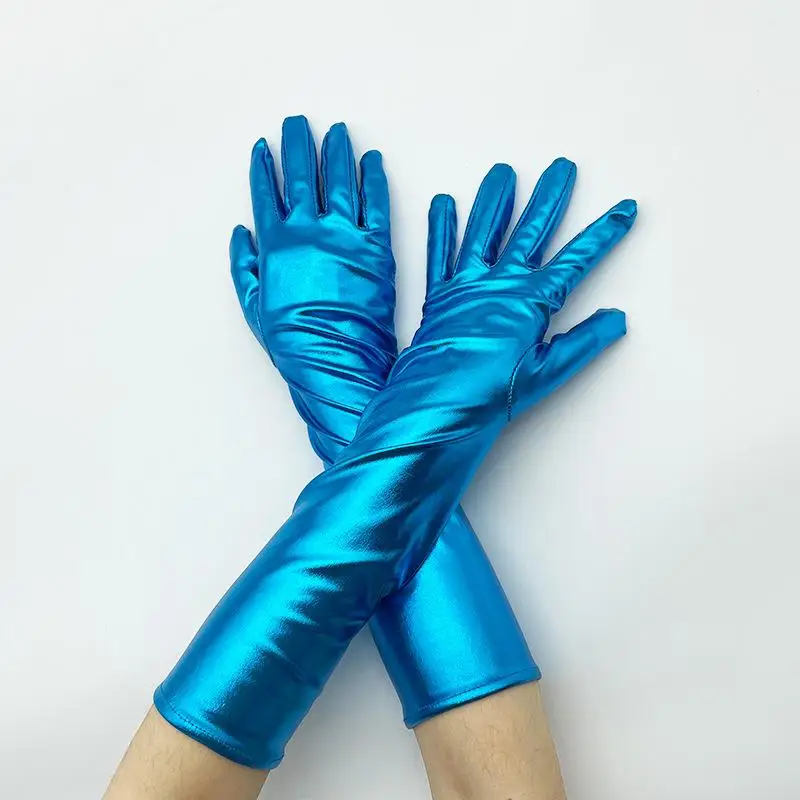 Cool Gloves Fashion Sexy Mid-Length Patent Leather Stretch Tight Gloves Halloween Stage Nightclub Dance Party Gloves