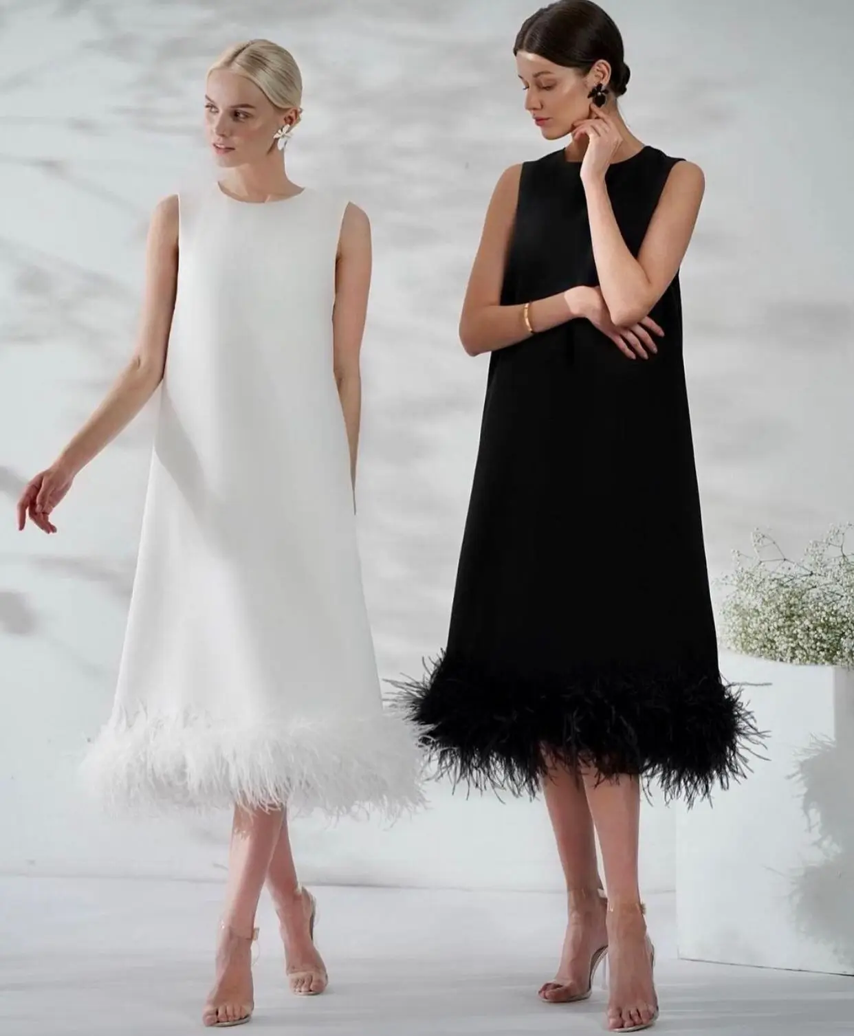 LORIE Saudi Arabia Black Prom Dresses O Neck Hollow Back adjustable Bow Satin Feather Tea Length Straight Evening Gowns