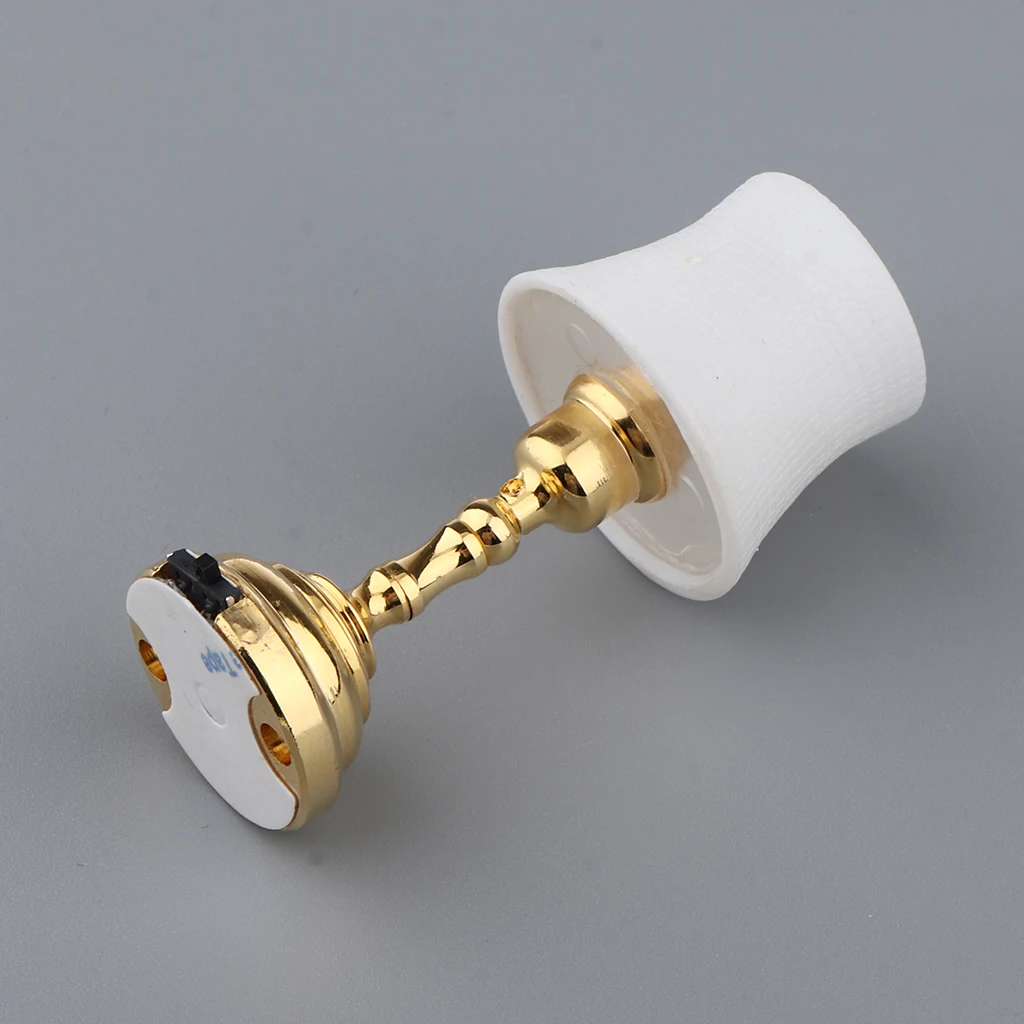 2pcs/Set 1:12 Scale Dollhouse Battery Operated LED Desk Lamp Miniature Lights Model, Golden Base with White Lampshade