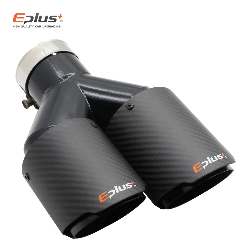 EPLUS Car Carbon Fiber Matte Muffler Tip Y Shape Double Exit Exhaust Pipe Mufflers Nozzle Decoration Universal Stainless Black
