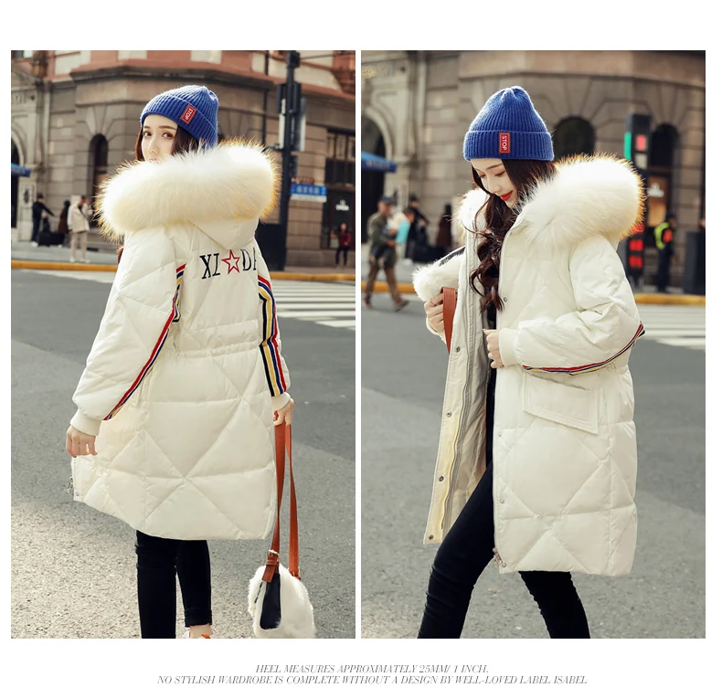 Fashion Long Sleeve Mid-length down Jacket Winter Hooded Zipper Hooded Casual