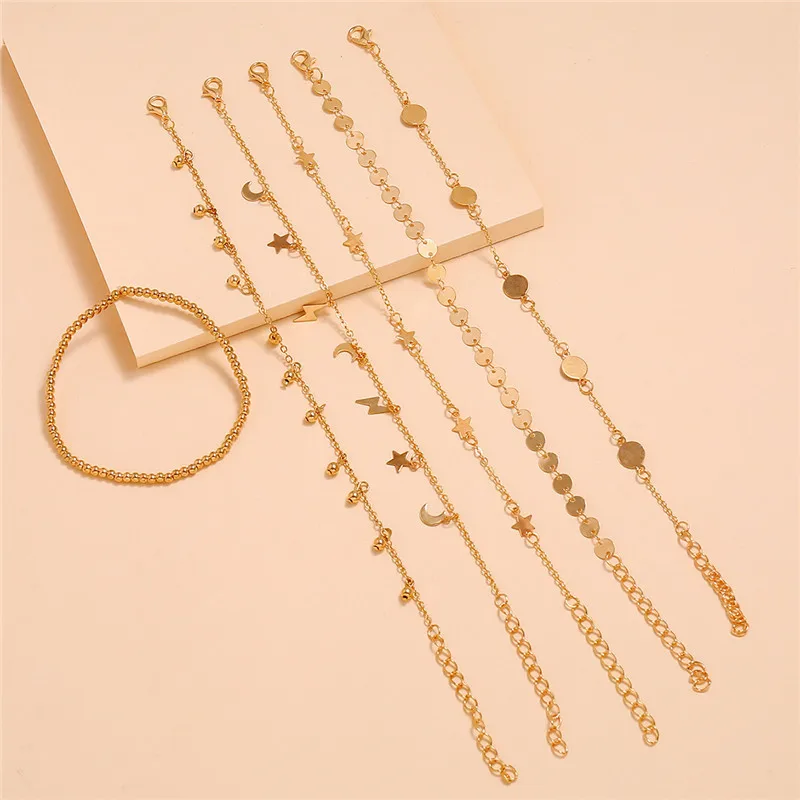 Bohemia Multilayer Beads Anklet Set Fashion Sequins Star Ankle Bracelets - Image 5