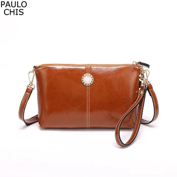 

CHISPAULO 4 Colors Women Small Messenger Bags Oil wax Leather Shoulder Bags Summer Coin Bags Double Zipper Ladies Bags