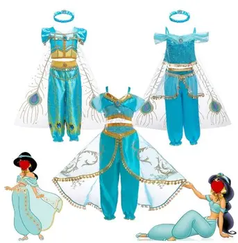 

Girls Princess Jasmine Dress Cosplay Costume Kids Sequins Halloween Clothing Set Child Party Aladdin Princess Costume Dress Up