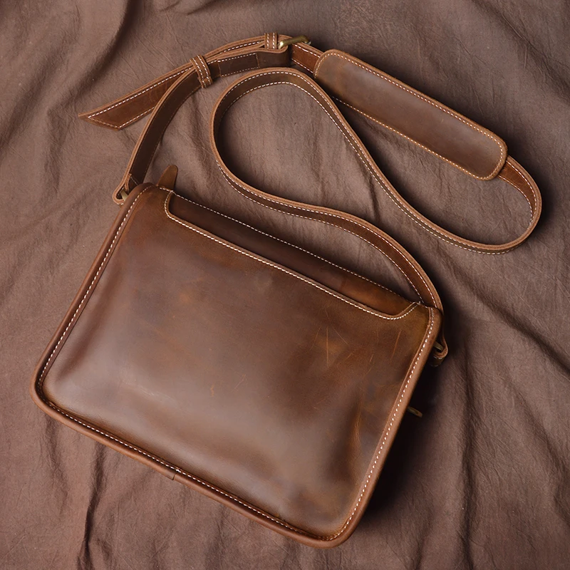 Nupugoo genuine leather for man crazy horse bag  cross section briefcase business vintage shoulder crossbody messenger bags