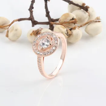 

Original 925 Sterling Silver Pan Ring Rose Gold Retro With Crystal Cz Pan Ring For Women Wedding Party Gift Fashion Jewelry