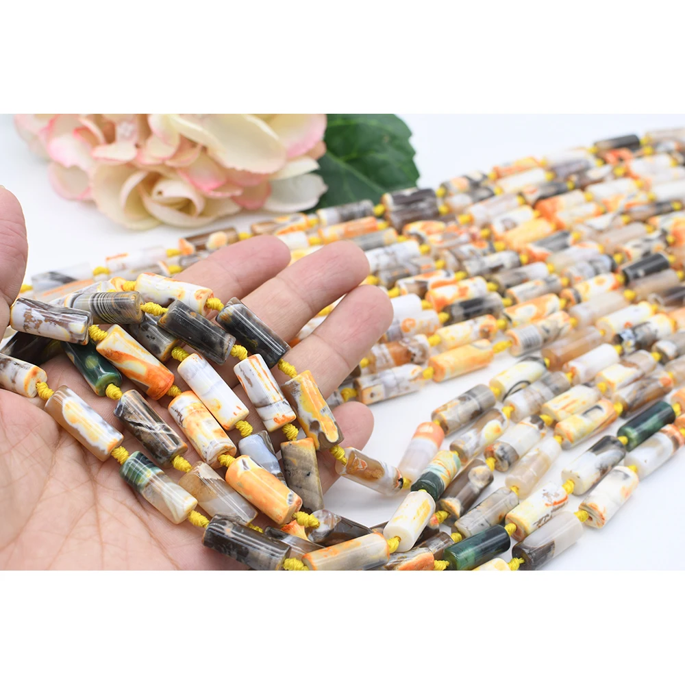 8X21mmNatural Smooth Columnar shape Fresh Yellow Fire Agate stone Beads For DIY necklace bracelet jewelry make 15 