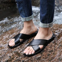 Мужские шлепанцы; Повседневная летняя обувь; пляжные шлепанцы для мужчин; кожаные шлепанцы; модная открытая обувь для мужчин; chinelo masculino; capcie