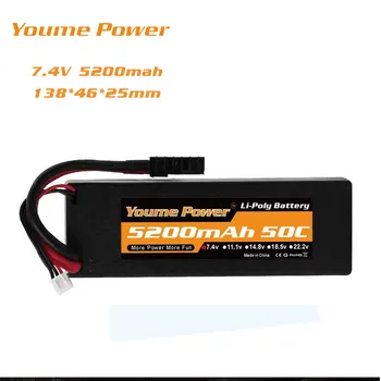 

Youme 2s 7.4V 5200mAh RC Lipo Batteries 50C Hard Case for Traxxass trex Connector for Losi Slash 1/10 1/12 RC Car Truck Buggy