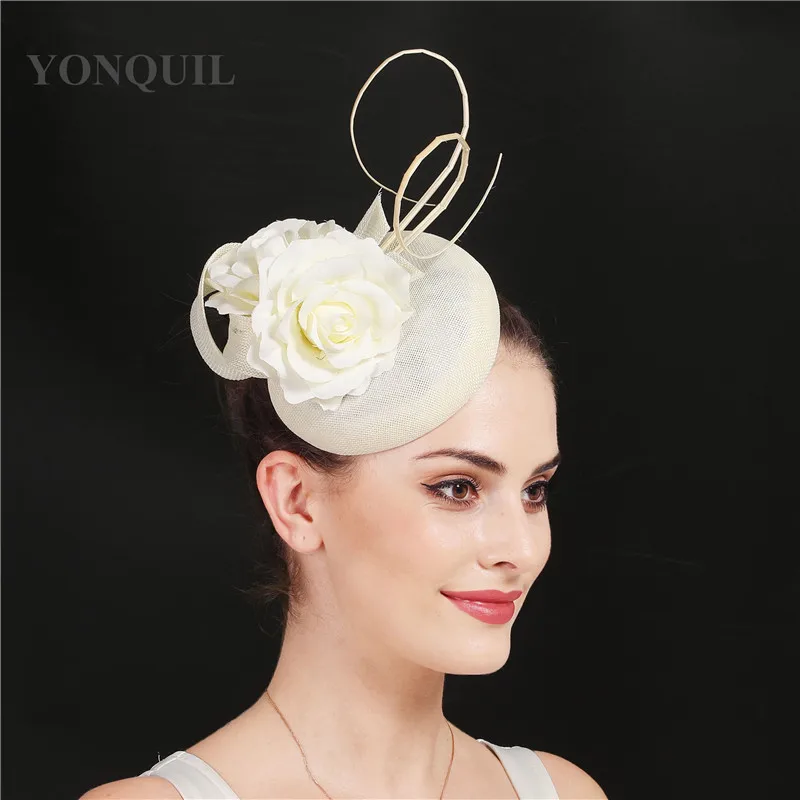 

New vintage ivory fascinator women party hats bride elegant marry chapeau caps gorgeous female flower headwear hair accessories
