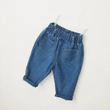 Детская одежда; коллекция года; осенняя одежда; стиль для мужчин и женщин; Детские повседневные джинсы с карманами в Корейском стиле; Детские хлопковые джинсы