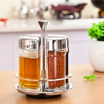 

New Rotating Spice Rack Seasoning Bottle Set Condiment Holder Salt and Pepper Oil Dispenser Kitchen Storage Organizer Spice Jars